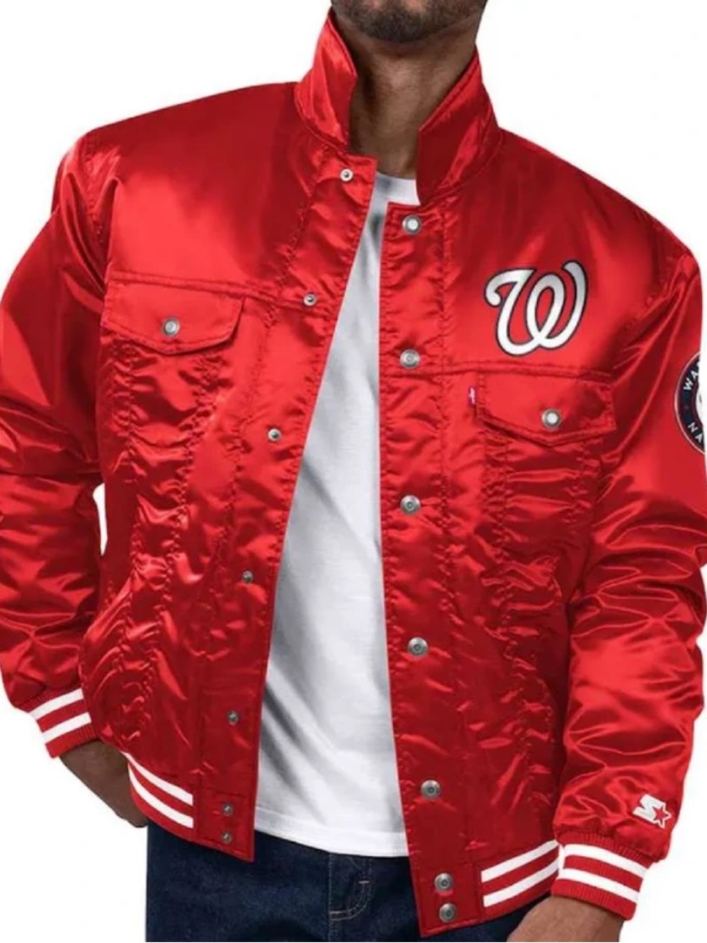 Washington Nationals Red Tab Satin Trucker Jacket Levis x Starter Collab